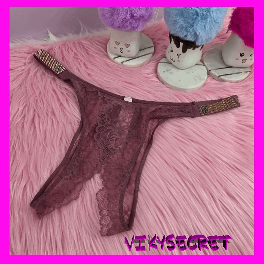 NWT 💕 Victoria's Secret Bombshell Shine Strap Brazilian Crotchless Panty Beige